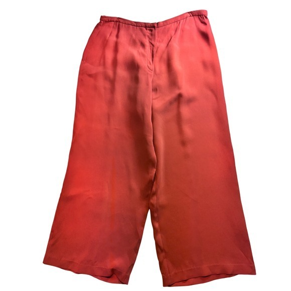 Eileen Fisher 100% Silk Wide Leg Pants High Waist Red Size Large Trouser‎ - Picture 1 of 6
